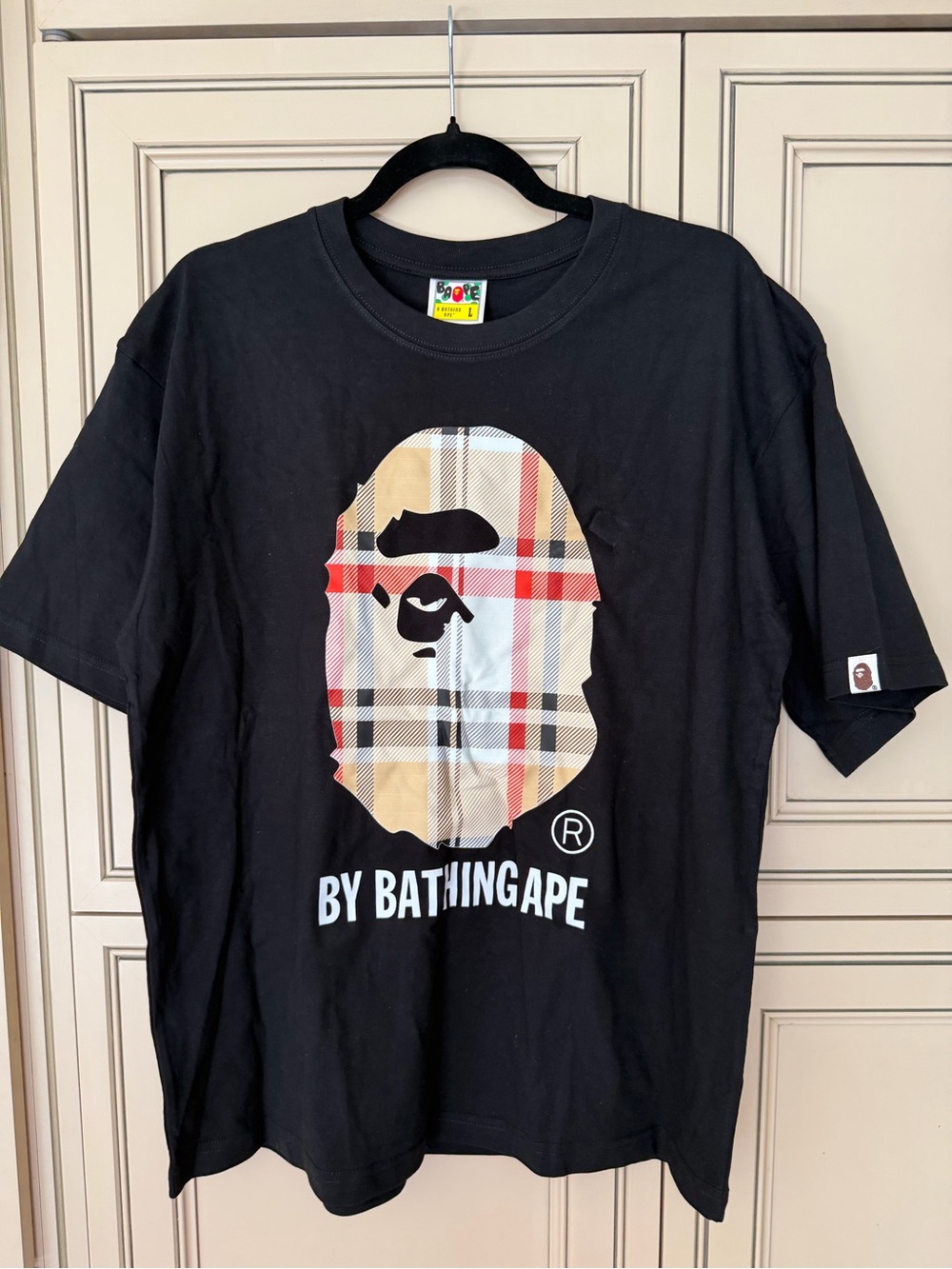 NWT A BATHING APE BAPE NOVA CHECK HEAD CREWNECK GRAPHIC TEE STREETWEAR BLACK Lg